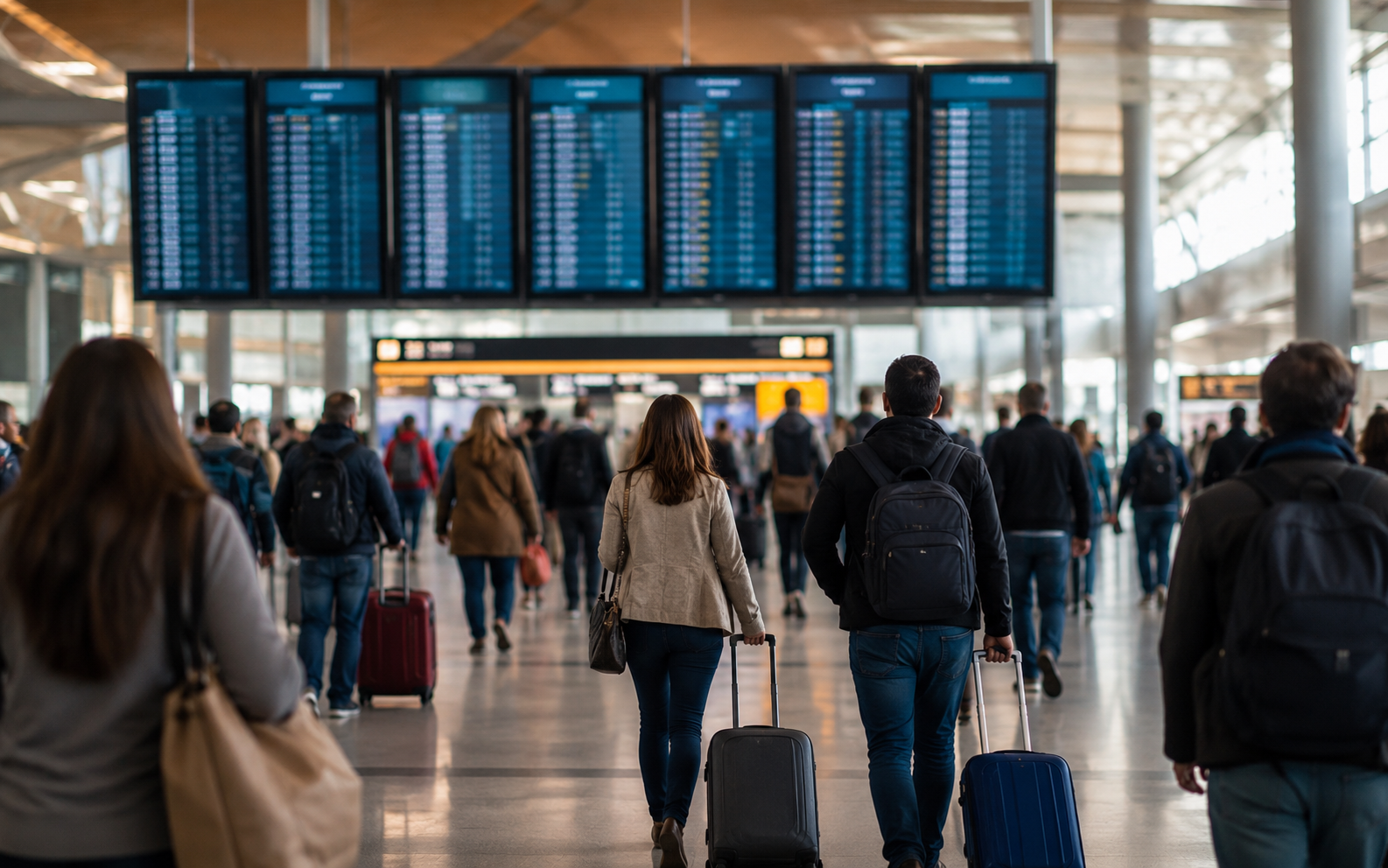 Panel de salidas en un aeropuerto español