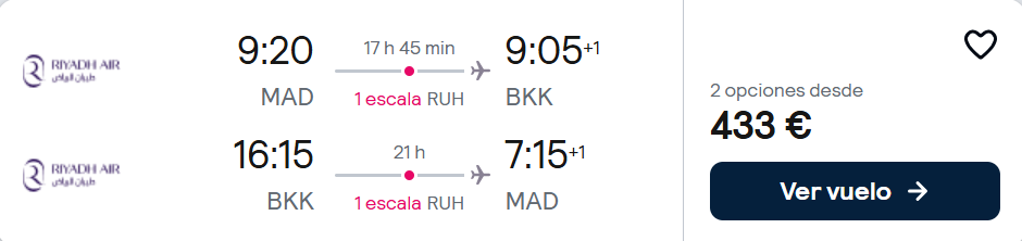 Precios vuelos Madrid Bangkok Riyadh Air