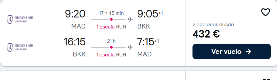 Precios vuelos Madrid Bangkok Riyadh Air