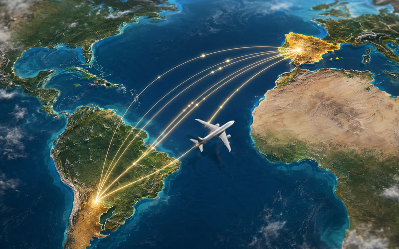 mapa de rutas aéreas entre España y Argentina