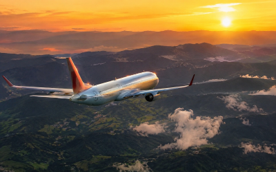 mapa aereo de Colombia con rutas de vuelo iluminadas