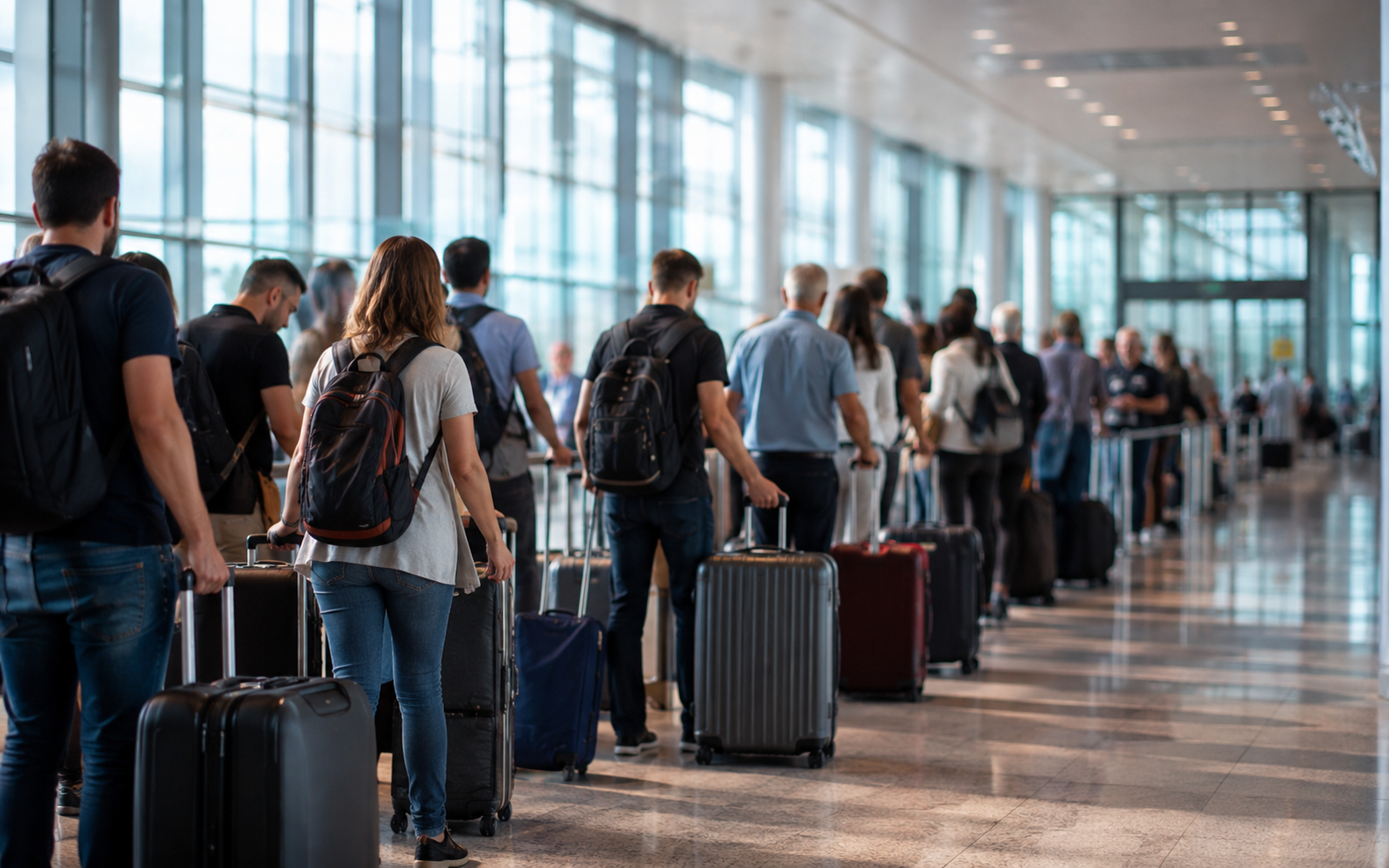 Pasajeros haciendo cola en la terminal del aeropuerto de Roma Fiumicino