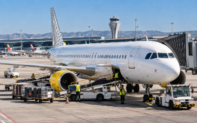 Avión de Vueling en la pista de un aeropuerto español
